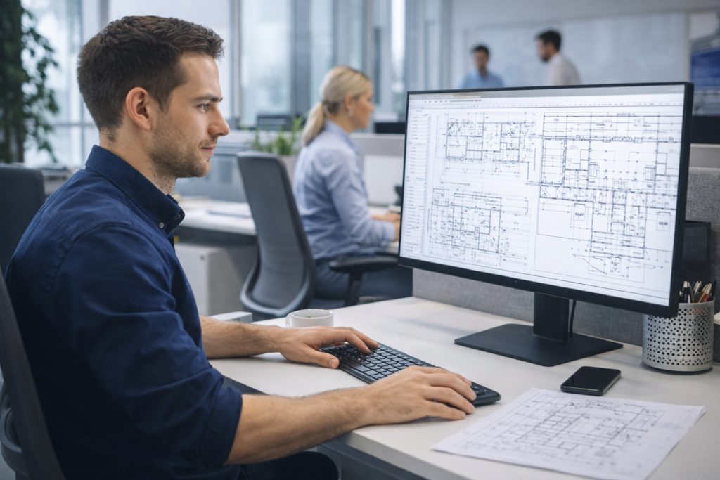 Werkvoorbereider aan het werk op kantoor